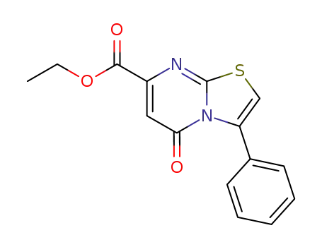 Molecular Structure of 88281-86-1 (5H-Thiazolo[3,2-a]pyrimidine-7-carboxylic acid, 5-oxo-3-phenyl-, ethyl
ester)