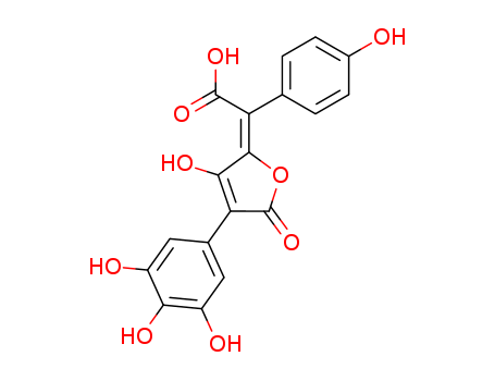 25328-77-2,Benzeneacetic acid,4-hydroxy-a-[3-hydroxy-5-oxo-4-(3,4,5-trihydroxyphenyl)-2(5H)-furanylidene]-,(aE)-,Benzeneaceticacid, 4-hydroxy-a-[3-hydroxy-5-oxo-4-(3,4,5-trihydroxyphenyl)-2(5H)-furanylidene]-,(E)-; D2(5H),a-Furanacetic acid, 3-hydroxy-a-(p-hydroxyphenyl)-5-oxo-4-(3,4,5-trihydroxyphenyl)-(8CI); Gomphidic acid