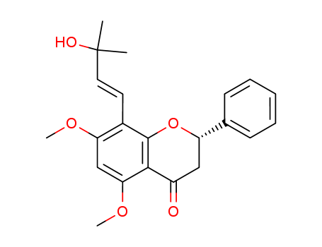 119061-08-4,4H-1-Benzopyran-4-one,2,3-dihydro-8-[(1E)-3-hydroxy-3-methyl-1-buten-1-yl]-5,7-dimethoxy-2-phenyl-,(2S)-,4H-1-Benzopyran-4-one,2,3-dihydro-8-(3-hydroxy-3-methyl-1-butenyl)-5,7-dimethoxy-2-phenyl-, [S-(E)]-;4H-1-Benzopyran-4-one,2,3-dihydro-8-[(1E)-3-hydroxy-3-methyl-1-butenyl]-5,7-dimethoxy-2-phenyl-,(2S)- (9CI); Quercetol C