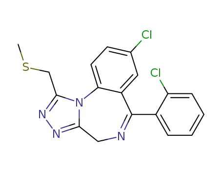 Molecular Structure of 85677-79-8 ([8-chloro-6-(2-chlorophenyl)-4H-[1,2,4]triazolo[4,3-a][1,4]benzodiazepin-1-yl]methyl methyl sulfide)