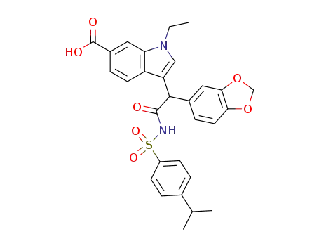 Molecular Structure of 199589-29-2 (1H-Indole-6-carboxylic acid,
3-[1-(1,3-benzodioxol-5-yl)-2-[[[4-(1-methylethyl)phenyl]sulfonyl]amino]-2
-oxoethyl]-1-ethyl-)