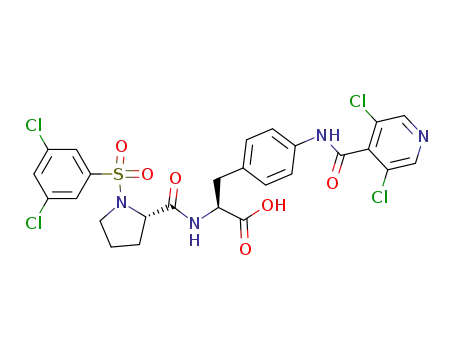 Molecular Structure of 462122-84-5 (L-Phenylalanine,
1-[(3,5-dichlorophenyl)sulfonyl]-L-prolyl-4-[[(3,5-dichloro-4-pyridinyl)carb
onyl]amino]-)