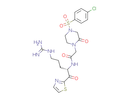 Molecular Structure of 549506-52-7 (1-Piperazineacetamide, N-[(1S)-4-[(aminoiminomethyl)amino]-1-(2-thiazolylcarbonyl)butyl]-4-[(4-chlorophenyl)sulfonyl]-2-oxo-)