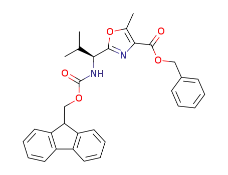 Molecular Structure of 831239-00-0 (4-Oxazolecarboxylic acid,
2-[(1S)-1-[[(9H-fluoren-9-ylmethoxy)carbonyl]amino]-2-methylpropyl]-5-
methyl-, phenylmethyl ester)