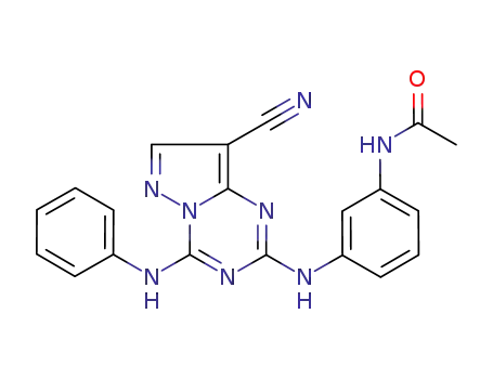 Molecular Structure of 948575-39-1 (Acetamide, N-[3-[[8-cyano-4-(phenylamino)pyrazolo[1,5-a]-1,3,5-triazin-2-yl]amino]phenyl]-)