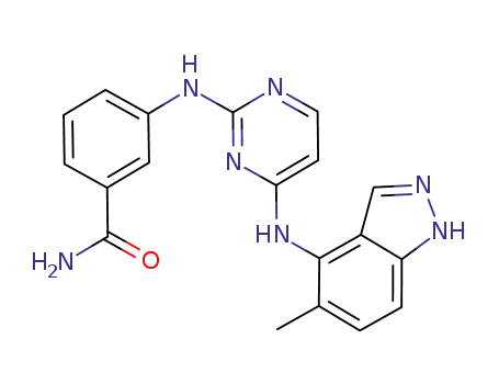 Molecular Structure of 944795-40-8 (Benzamide, 3-[[4-[(5-methyl-1H-indazol-4-yl)amino]-2-pyrimidinyl]amino]-)