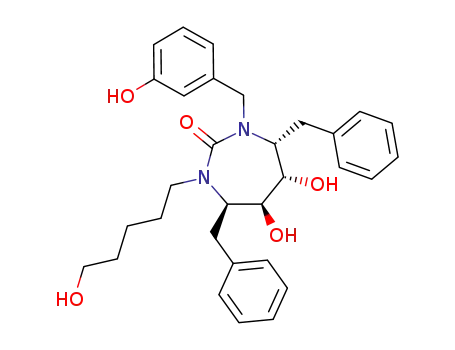 Molecular Structure of 167824-58-0 ((4R,5S,6S,7R)-4,7-dibenzyl-5,6-dihydroxy-1-(3-hydroxybenzyl)-3-(5-hydroxypentyl)-1,3-diazepan-2-one)