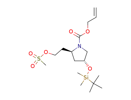 Molecular Structure of 156441-21-3 ((2R,4R)-1-allyloxycarbonyl-4-tert-butyldimethylsilyloxy-2-(2-methanesulfonyloxyethyl)pyrrolidine)
