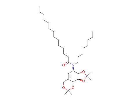 Molecular Structure of 218924-22-2 (Tetradecanoic acid octyl-((3aS,4R,9aR,9bS)-2,2,8,8-tetramethyl-4,6,9a,9b-tetrahydro-3aH-[1,3]dioxolo[4',5':3,4]benzo[1,2-d][1,3]dioxin-4-yl)-amide)