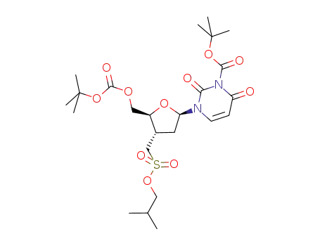 Molecular Structure of 459425-69-5 (5',N<sub>3</sub>-bis(tert-butoxycarbonyl)-2'-deoxy-3'-α-(isobutylmethylenesulfonate)uridine)