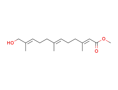 Molecular Structure of 71558-11-7 (2,6,10-Dodecatrienoic acid, 12-hydroxy-3,7,11-trimethyl-, methyl ester,
(E,E,E)-)