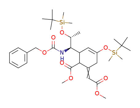 3-Cyclohexene-1-carboxylic acid,
4-[[(1,1-dimethylethyl)dimethylsilyl]oxy]-2-[2-[[(1,1-dimethylethyl)dimethyl
silyl]oxy]-1-[[(phenylmethoxy)carbonyl]amino]propyl]-6-(2-methoxy-2-oxo
ethylidene)-, methyl ester