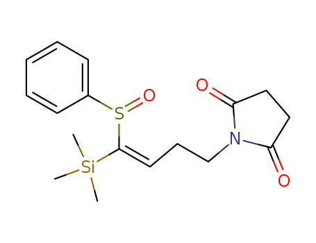 Molecular Structure of 88695-24-3 (2,5-Pyrrolidinedione, 1-[4-(phenylsulfinyl)-4-(trimethylsilyl)-3-butenyl]-,
(Z)-)