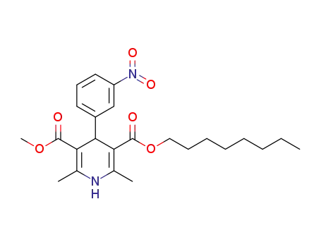 Molecular Structure of 88284-23-5 (1,4-Dihydro-2,6-dimethyl-4-(3-nitrophenyl)-3,5-pyridinedicarboxylic acid 3-methyl-5-octyl ester)