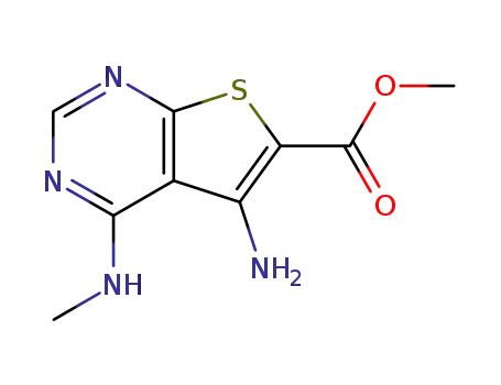 Molecular Structure of 94556-50-0 (Thieno[2,3-d]pyrimidine-6-carboxylic acid, 5-amino-4-(methylamino)-,
methyl ester)