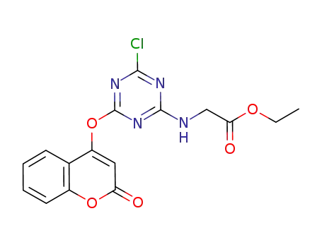 Molecular Structure of 1173548-47-4 (ethyl 2-(4-chloro-6-(2-oxo-2H-chromen-4-yloxy)-1,3,5-triazin-2-ylamino)acetate)