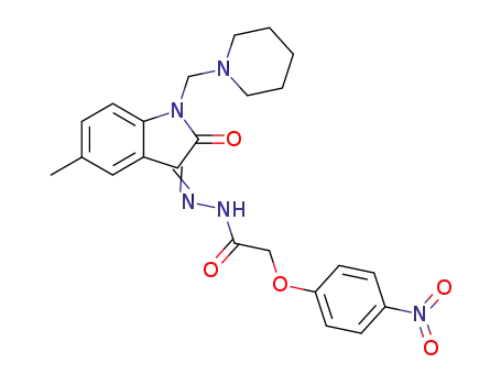 Molecular Structure of 81215-63-6 (N-[[5-methyl-2-oxo-1-(1-piperidylmethyl)indol-3-ylidene]amino]-2-(4-nitrophenoxy)acetamide)