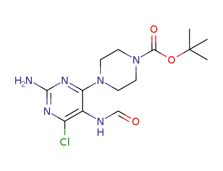 Molecular Structure of 1435953-79-9 (4-[2-amino-6-chloro-5-(formylamino)pyrimidin-4-yl]piperazine-1-carboxylic acid tert-butyl ester)