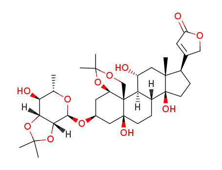 Molecular Structure of 326805-71-4 (4-((3R,3aR,5R,5aS,5bR,9aR,11S,12aS,14aR,14bS)-5,12a,14b-trihydroxy-11-(((3aR,4R,6S,7S,7aR)-7-hydroxy-2,2,6-trimethyltetrahydro-4H-[1,3]dioxolo[4,5-c]pyran-4-yl)oxy)-3a,8,8-trimethylhexadecahydro-6H-cyclopenta[7,8]phenanthro[4,4a-d][1,3]dioxin-3-yl)furan-2(5H)-one)