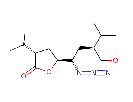 Molecular Structure of 173154-03-5 (2(3H)-Furanone, 5-[(1S,3S)-1-azido-3-(hydroxymethyl)-4-methylpentyl]dihydro-3-(1-methylethyl)-, (3S,5S)-)