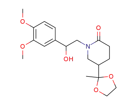 Molecular Structure of 59033-14-6 (2-Piperidinone,
1-[2-(3,4-dimethoxyphenyl)-2-hydroxyethyl]-5-(2-methyl-1,3-dioxolan-2-yl
)-)
