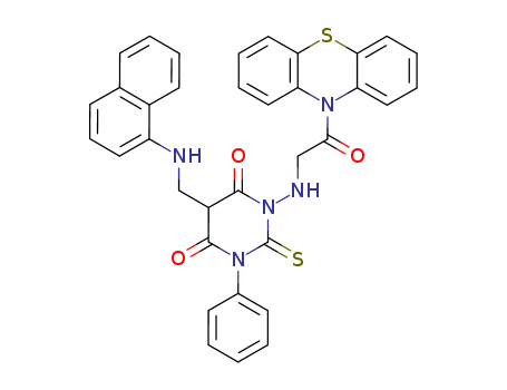 141177-58-4,5-[(naphthalen-1-ylamino)methyl]-1-{[2-oxo-2-(10H-phenothiazin-10-yl)ethyl]amino}-3-phenyl-2-thioxodihydropyrimidine-4,6(1H,5H)-dione,10H-Phenothiazine,10-[[[tetrahydro-5-[(1-naphthalenylamino)methyl]-4,6-dioxo-3-phenyl-2-thioxo-1(2H)-pyrimidinyl]amino]acetyl]-(9CI)