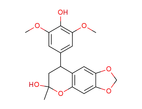 Molecular Structure of 117211-99-1 (8-(4-hydroxy-3,5-dimethoxyphenyl)-6-methyl-7,8-dihydro-6H-[1,3]dioxolo[4,5-g]chromen-6-ol)