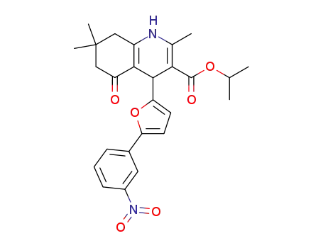 Molecular Structure of 111400-16-9 (2,7,7-Trimethyl-4-[5-(3-nitro-phenyl)-furan-2-yl]-5-oxo-1,4,5,6,7,8-hexahydro-quinoline-3-carboxylic acid isopropyl ester)