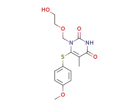 Molecular Structure of 125083-80-9 (1-[(2-hydroxyethoxy)methyl]-6-[(4-methoxyphenyl)sulfanyl]-5-methylpyrimidine-2,4(1H,3H)-dione)