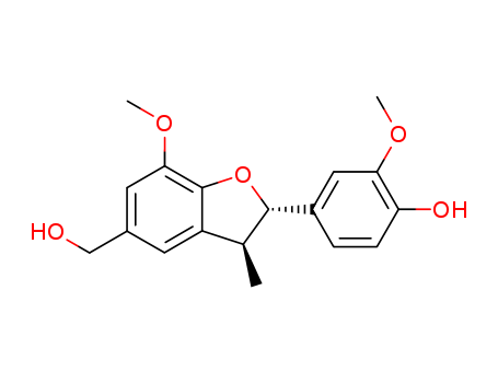 Molecular Structure of 100644-93-7 (5-Benzofuranmethanol,
2,3-dihydro-2-(4-hydroxy-3-methoxyphenyl)-7-methoxy-3-methyl-, trans-)