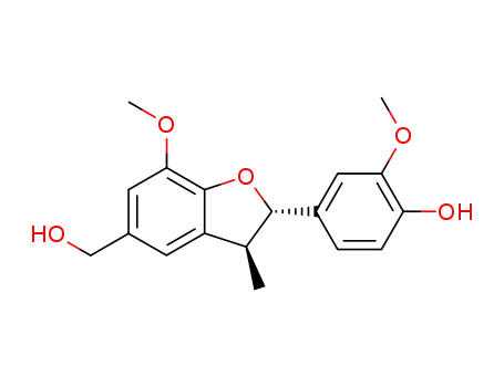 Molecular Structure of 100644-93-7 (5-Benzofuranmethanol,
2,3-dihydro-2-(4-hydroxy-3-methoxyphenyl)-7-methoxy-3-methyl-, trans-)