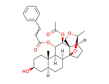 Molecular Structure of 80696-68-0 (Pregnane-3,11,12-triol,14,20:18,20-diepoxy-,12-acetate 11-[(2E)-3-phenyl-2-propenoate],(3â,5R,11R,12â,14â,20S)- )