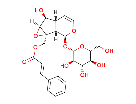 Molecular Structure of 1399-49-1 ([(1aS)-1a,1bα,2,5aα,6,6aβ-Hexahydro-6α-hydroxy-1a-[(cinnamoyloxy)methyl]oxireno[4,5]cyclopenta[1,2-c]pyran-2α-yl]β-D-glucopyranoside)