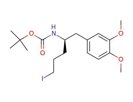 Molecular Structure of 110469-82-4 (Carbamic acid, [1-[(3,4-dimethoxyphenyl)methyl]-4-iodobutyl]-,
1,1-dimethylethyl ester, (R)-)