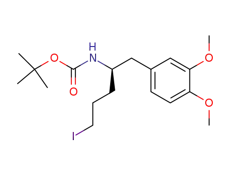 Molecular Structure of 110469-82-4 (Carbamic acid, [1-[(3,4-dimethoxyphenyl)methyl]-4-iodobutyl]-,
1,1-dimethylethyl ester, (R)-)