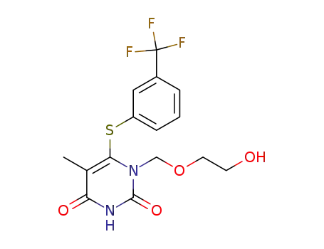 Molecular Structure of 125056-75-9 (1-[(2-hydroxyethoxy)methyl]-5-methyl-6-{[3-(trifluoromethyl)phenyl]sulfanyl}pyrimidine-2,4(1H,3H)-dione)