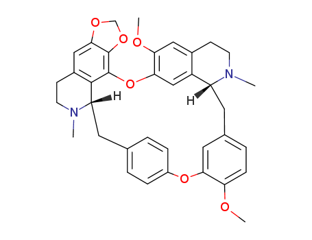 481-49-2,Cepharanthine,Cepharanthine(6CI,7CI,8CI);Oxyacanthan,6',12'-dimethoxy-2,2'-dimethyl-6,7-[methylenebis(oxy)]-;(+)-Cepharanthine;1H-4,6:16,19-Dietheno-21,25-metheno-12H-[1,3]dioxolo[4,5-g]pyrido[2',3':17,18][1,10]dioxacycloeicosino[2,3,4-ij]isoquinoline,2,3,13,14,14a,15,26,26a-octahydro-22,30-dimethoxy-1,14-dimethyl-,[14aS-(14aR*,26aS*)]-;Cepharantin;NSC 623442;O-Methylcepharanoline;