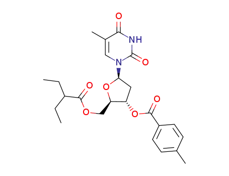 Molecular Structure of 404384-15-2 (Thymidine, 5'-(2-ethylbutanoate) 3'-(4-methylbenzoate))