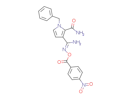 Molecular Structure of 821004-38-0 (1H-Pyrrole-2-carboxamide,
3-[imino[[(4-nitrobenzoyl)oxy]amino]methyl]-1-(phenylmethyl)-)
