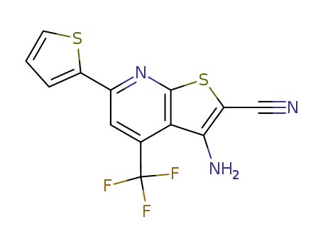 Molecular Structure of 299198-01-9 (Thieno[2,3-b]pyridine-2-carbonitrile,
3-amino-6-(2-thienyl)-4-(trifluoromethyl)-)