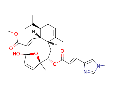 113540-81-1,7,10-Epoxybenzocyclodecene-6-carboxylicacid,3,4,4a,7,10,11,12,12a-octahydro-7-hydroxy-1,10-dimethyl-4-(1-methylethyl)-11-[[(2E)-3-(1-methyl-1H-imidazol-4-yl)-1-oxo-2-propen-1-yl]oxy]-,methyl ester, (4R,4aS,5E,7R,10S,11S,12aR)-,7,10-Epoxybenzocyclodecene-6-carboxylicacid,3,4,4a,7,10,11,12,12a-octahydro-7-hydroxy-1,10-dimethyl-4-(1-methylethyl)-11-[[(2E)-3-(1-methyl-1H-imidazol-4-yl)-1-oxo-2-propenyl]oxy]-,methyl ester, (4R,4aS,5E,7R,10S,11S,12aR)- (9CI);7,10-Epoxybenzocyclodecene-6-carboxylic acid,3,4,4a,7,10,11,12,12a-octahydro-7-hydroxy-1,10-dimethyl-4-(1-methylethyl)-11-[[3-(1-methyl-1H-imidazol-4-yl)-1-oxo-2-propenyl]oxy]-,methyl ester, [4R-[4R*,4aS*,5E,7R*,10S*,11S*(E),12aR*]]-; Sarcodictyin A
