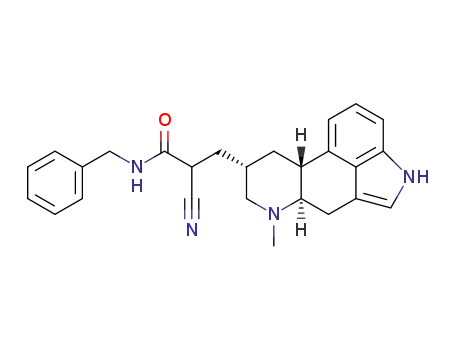 Molecular Structure of 74627-33-1 (N-benzyl-2-cyano-3-[(8beta,10xi)-6-methylergolin-8-yl]propanamide)