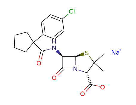 Molecular Structure of 143407-69-6 (sodium (2S,5R,6R)-6-[[1-(4-chlorophenyl)cyclopentanecarbonyl]amino]-3, 3-dimethyl-7-oxo-4-thia-1-azabicyclo[3.2.0]heptane-2-carboxylate)