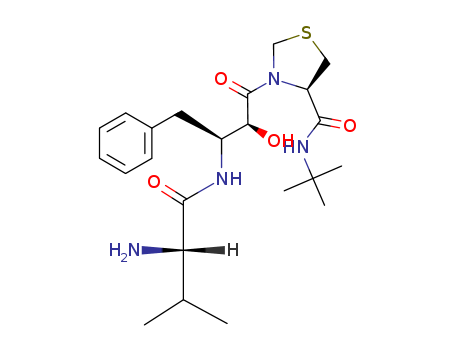 Molecular Structure of 185567-12-8 (4-Thiazolidinecarboxamide,
3-[(2S,3S)-3-[[(2S)-2-amino-3-methyl-1-oxobutyl]amino]-2-hydroxy-1-ox
o-4-phenylbutyl]-N-(1,1-dimethylethyl)-, (4R)-)