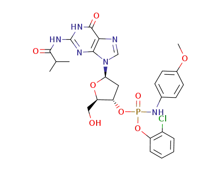 Molecular Structure of 81187-03-3 (Guanosine, 2'-deoxy-N-(2-methyl-1-oxopropyl)-, 3'-[2-chlorophenyl
(4-methoxyphenyl)phosphoramidate])