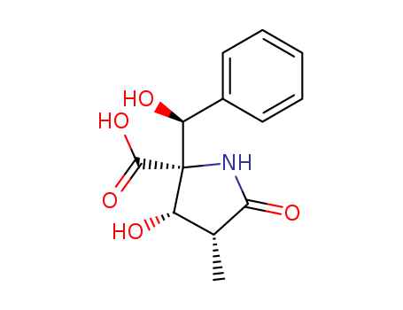 Molecular Structure of 184965-05-7 (D-Proline, 3-hydroxy-2-[(S)-hydroxyphenylmethyl]-4-methyl-5-oxo-,
(3S,4R)-)