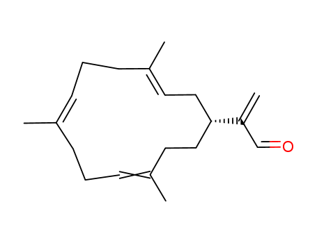 118607-64-0,2-[(1R,3E,7Z,11Z)-4,8,12-trimethylcyclotetradeca-3,7,11-trien-1-yl]prop-2-enal,3,7,11-Cyclotetradecatriene-1-acetaldehyde,4,8,12-trimethyl-a-methylene-,[R-(E,E,E)]-; (+)-Sinularial A; Sinularial A