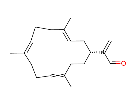 Molecular Structure of 118607-64-0 (2-[(1R,3E,7Z,11Z)-4,8,12-trimethylcyclotetradeca-3,7,11-trien-1-yl]prop-2-enal)