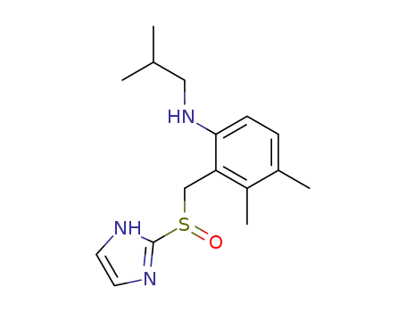 Molecular Structure of 141541-56-2 (Benzenamine,
2-[(1H-imidazol-2-ylsulfinyl)methyl]-3,4-dimethyl-N-(2-methylpropyl)-)