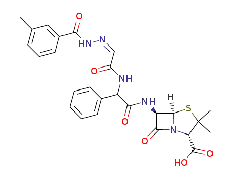 Molecular Structure of 143667-42-9 ((2S,5R,6R)-3,3-dimethyl-6-{[({(2E)-2-[2-(3-methylbenzoyl)hydrazinylidene]acetyl}amino)(phenyl)acetyl]amino}-7-oxo-4-thia-1-azabicyclo[3.2.0]heptane-2-carboxylic acid)